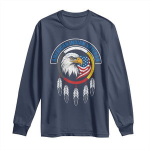 American Indian Veteran Long Sleeve Shirt Native American Veteran Eagle Dreamcatcher TS11 Navy Print Your Wear