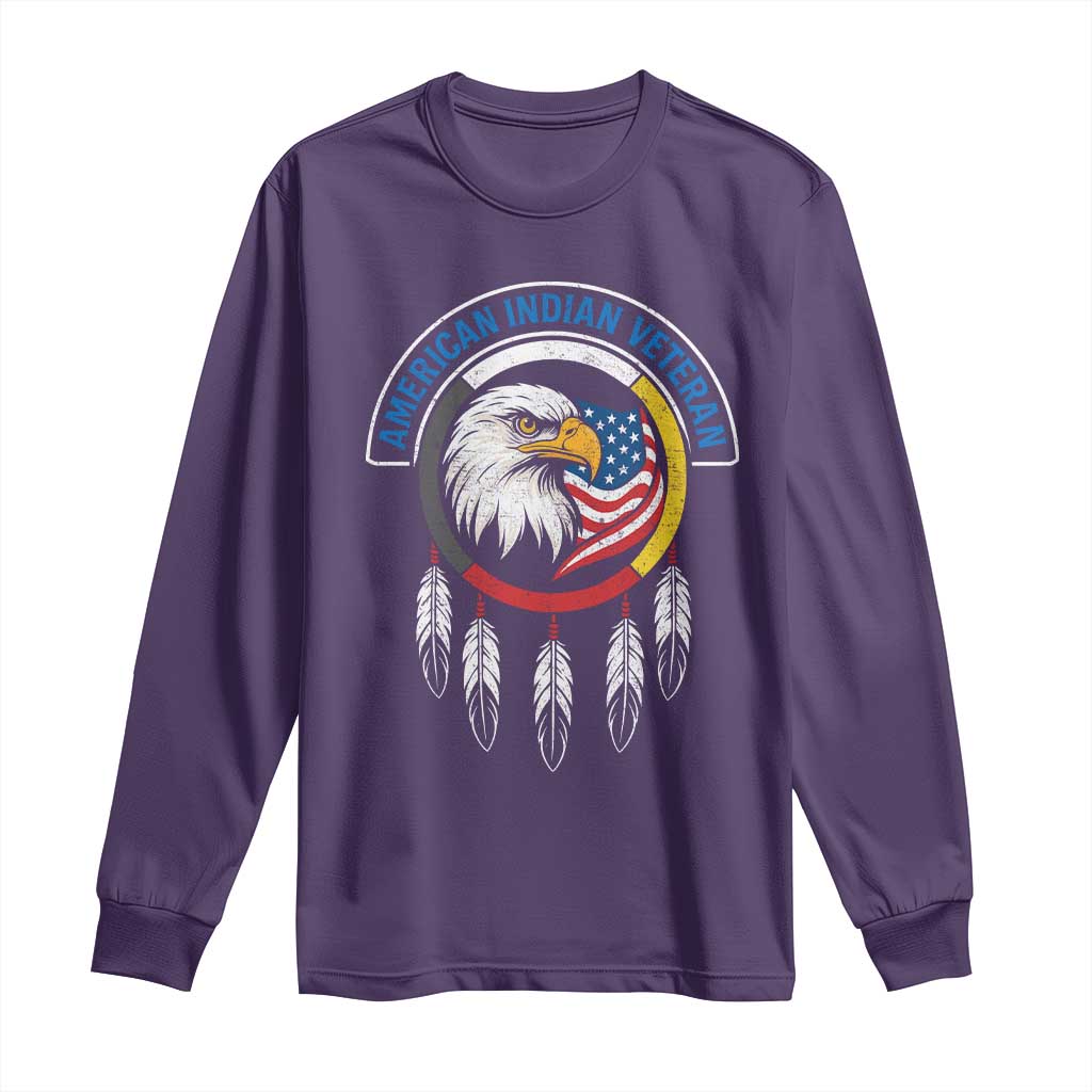 American Indian Veteran Long Sleeve Shirt Native American Veteran Eagle Dreamcatcher TS11 Purple Print Your Wear