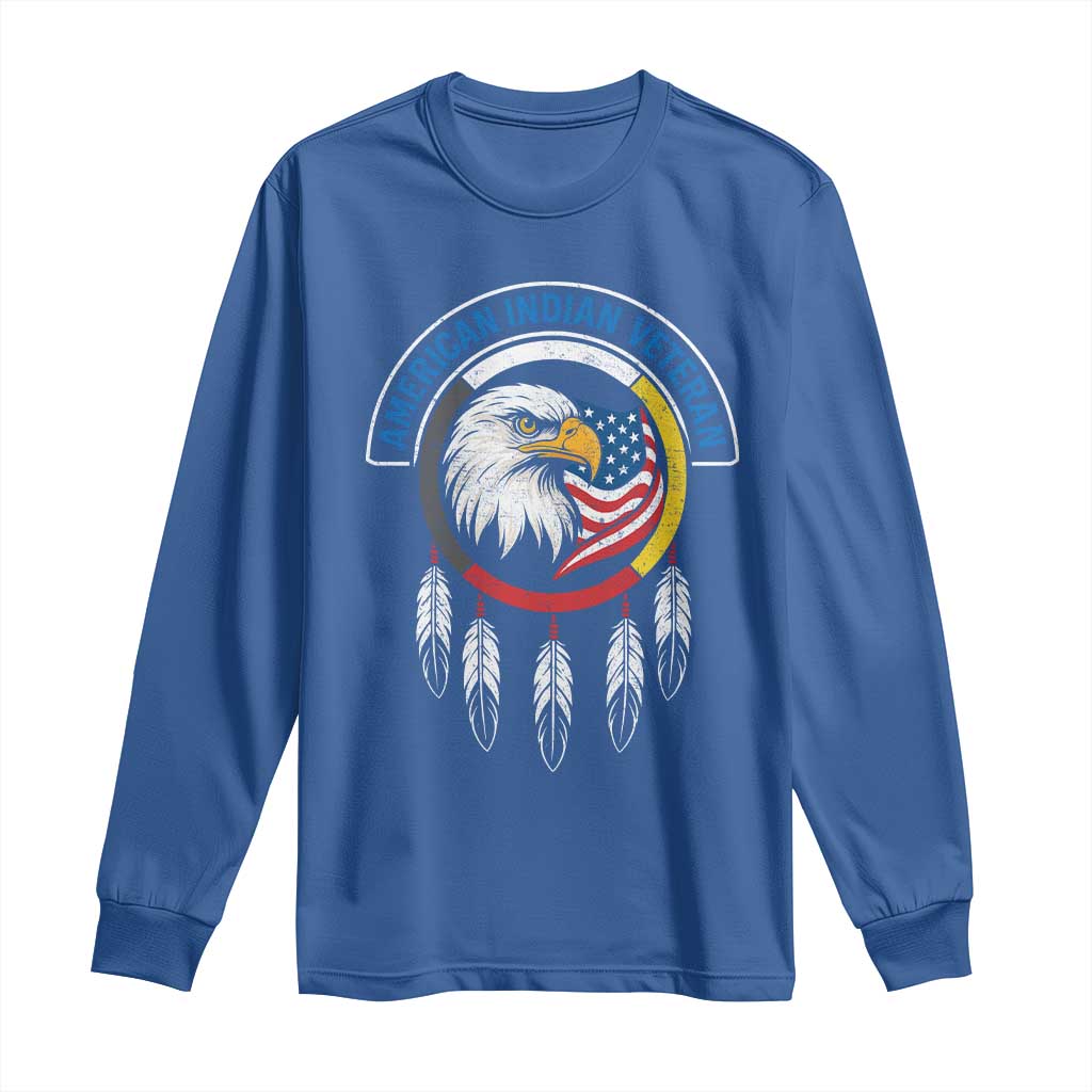 American Indian Veteran Long Sleeve Shirt Native American Veteran Eagle Dreamcatcher TS11 Royal Blue Print Your Wear