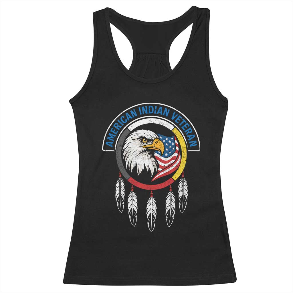 American Indian Veteran Racerback Tank Top Native American Veteran Eagle Dreamcatcher TS11 Black Print Your Wear