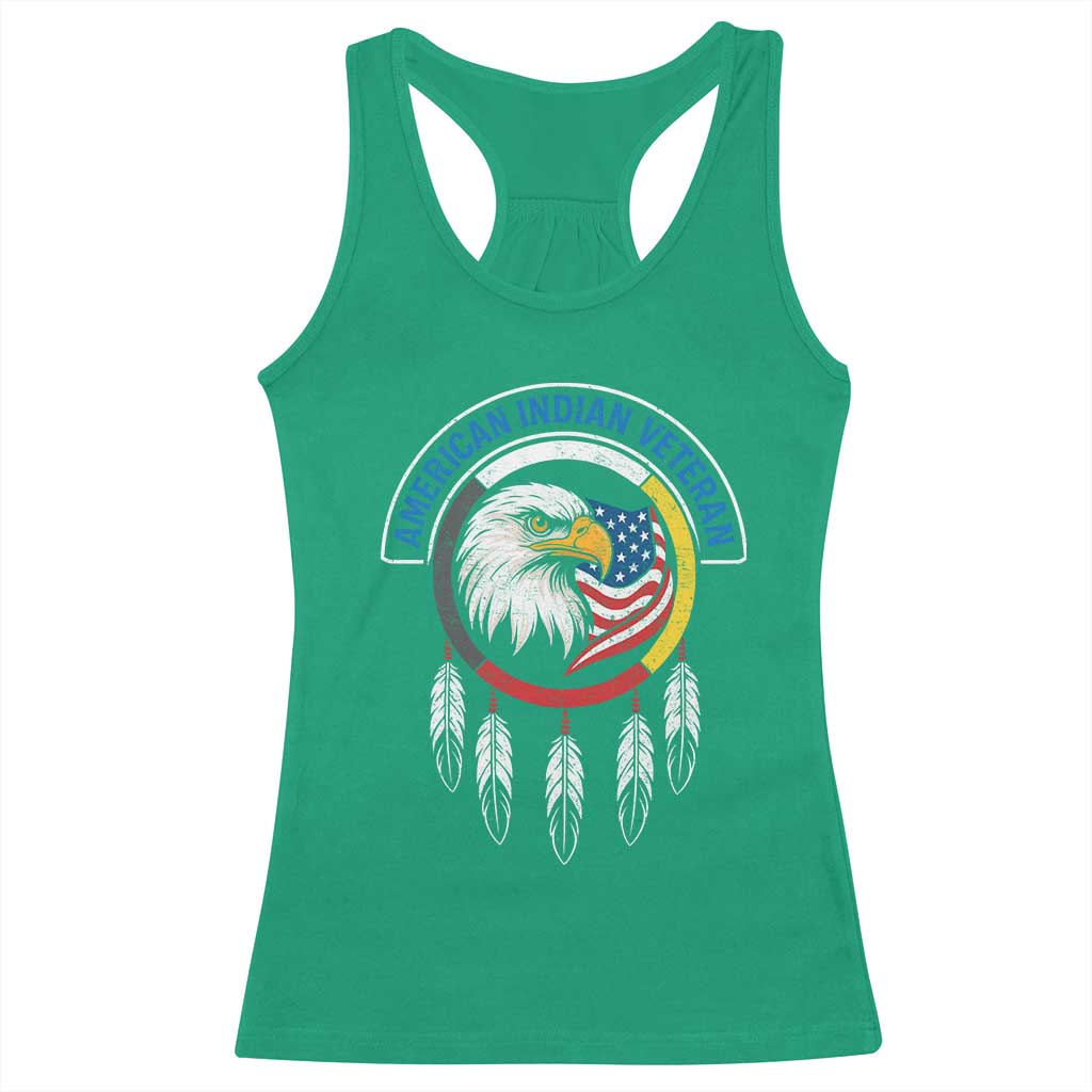 American Indian Veteran Racerback Tank Top Native American Veteran Eagle Dreamcatcher TS11 Irish Green Print Your Wear
