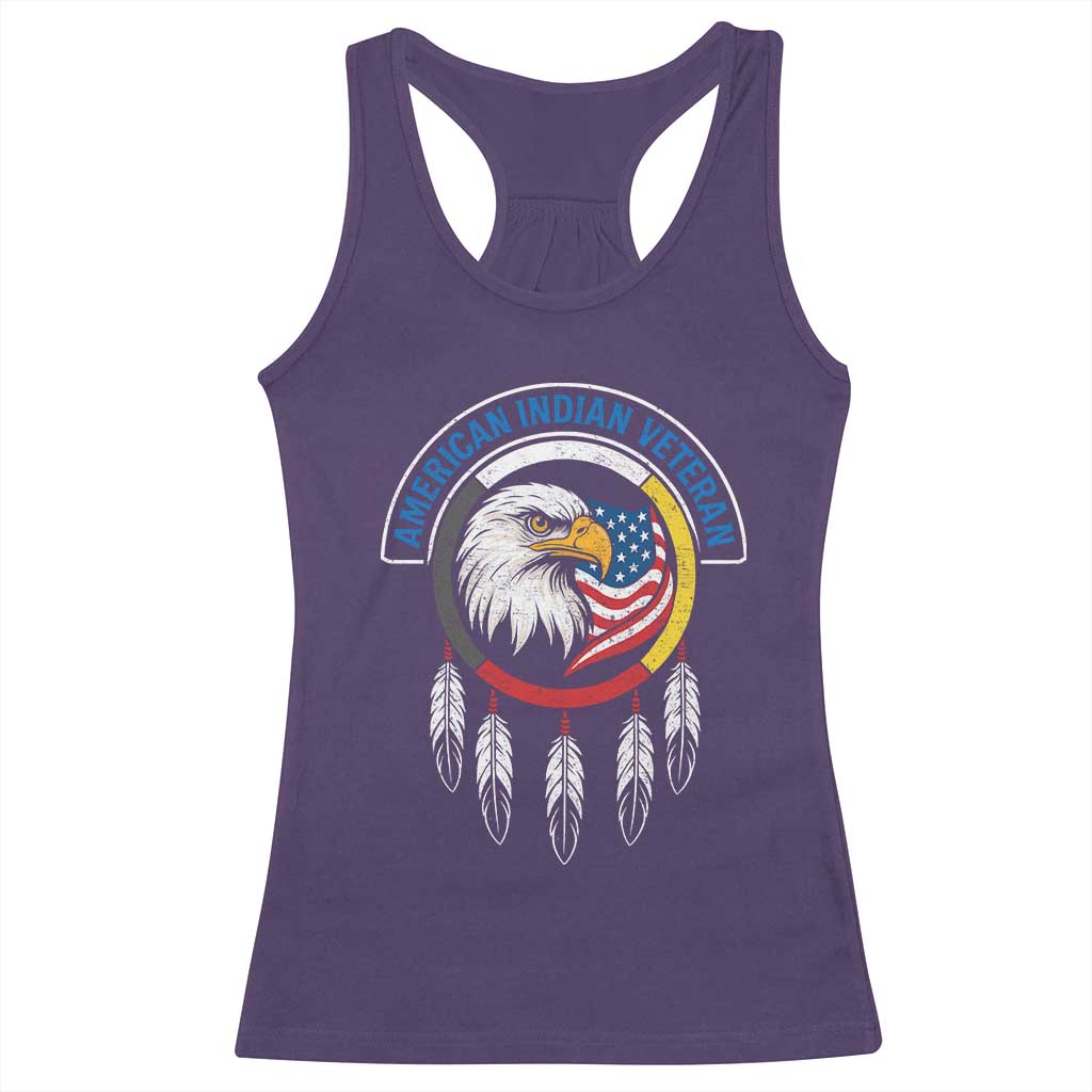 American Indian Veteran Racerback Tank Top Native American Veteran Eagle Dreamcatcher TS11 Purple Print Your Wear