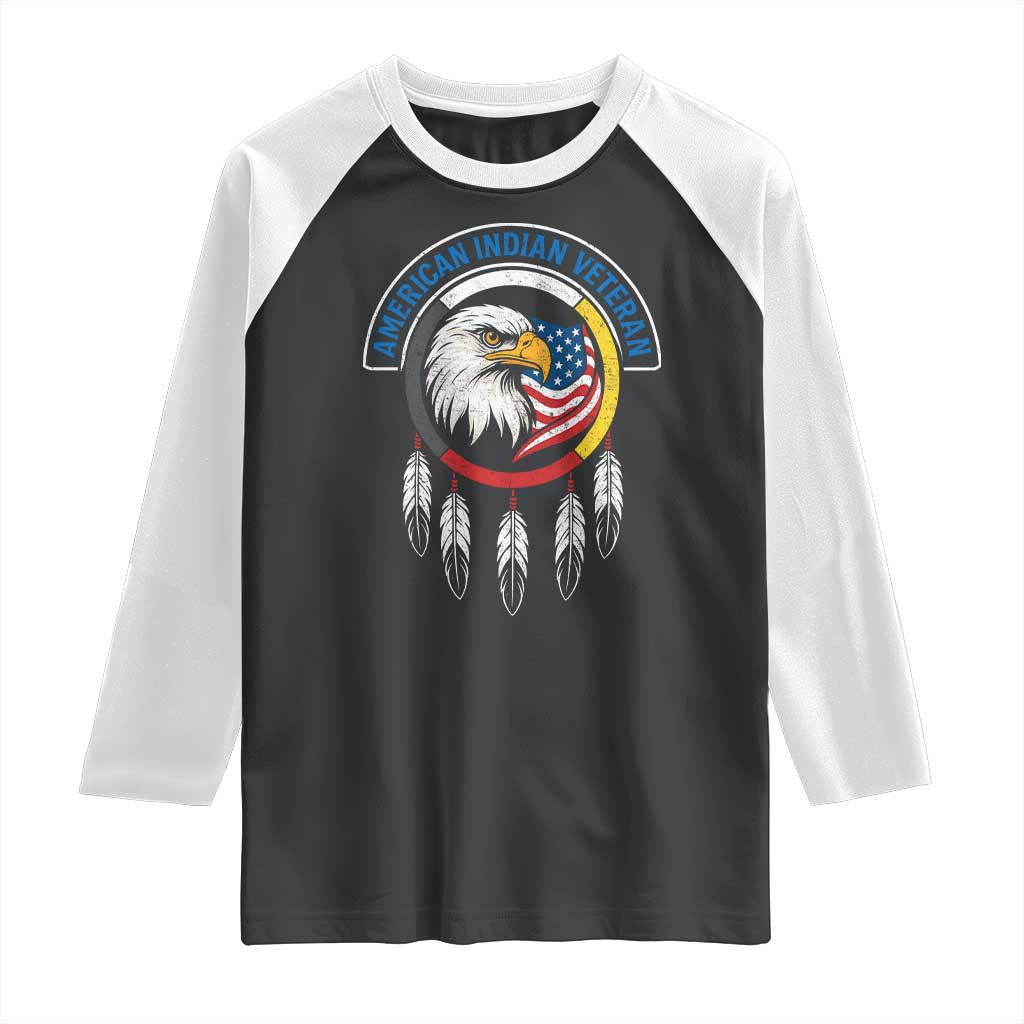 American Indian Veteran Raglan Shirt Native American Veteran Eagle Dreamcatcher - Print Your Wear