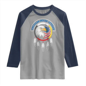 American Indian Veteran Raglan Shirt Native American Veteran Eagle Dreamcatcher TS11 Sport Gray Navy Print Your Wear