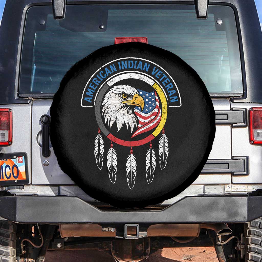American Indian Veteran Spare Tire Cover Native American Veteran Eagle Dreamcatcher TS11 No hole Black Print Your Wear