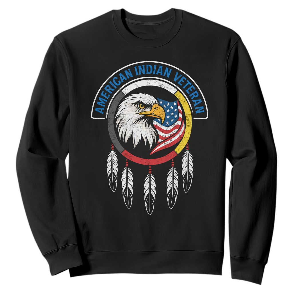 American Indian Veteran Sweatshirt Native American Veteran Eagle Dreamcatcher TS11 Black Print Your Wear