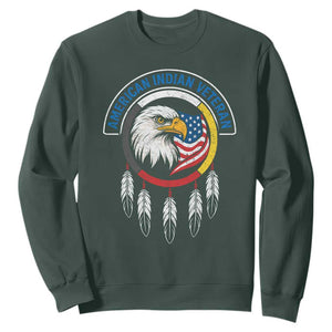 American Indian Veteran Sweatshirt Native American Veteran Eagle Dreamcatcher TS11 Dark Forest Green Print Your Wear