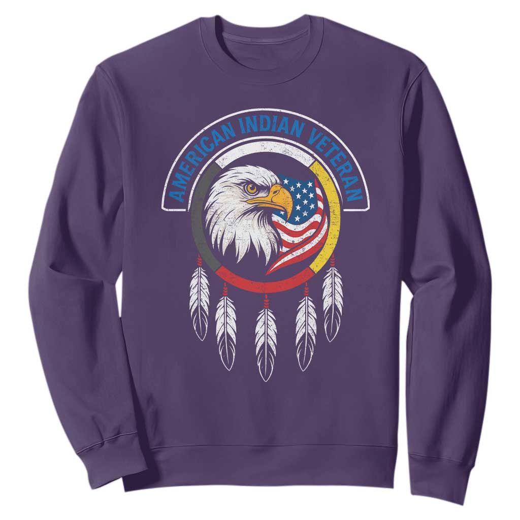 American Indian Veteran Sweatshirt Native American Veteran Eagle Dreamcatcher TS11 Purple Print Your Wear