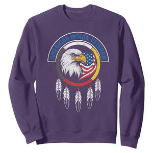 American Indian Veteran Sweatshirt Native American Veteran Eagle Dreamcatcher TS11 Purple Print Your Wear
