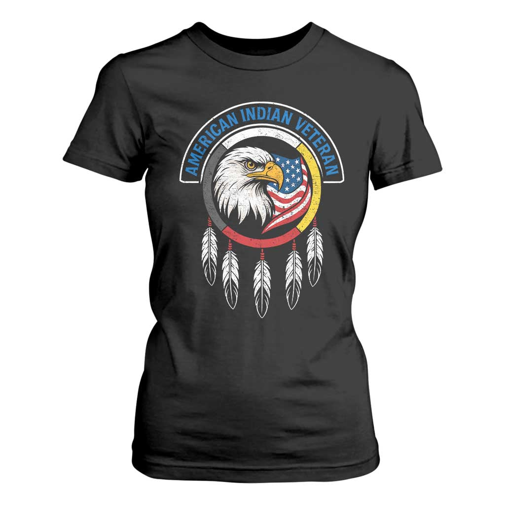 American Indian Veteran T Shirt For Women Native American Veteran Eagle Dreamcatcher - Print Your Wear