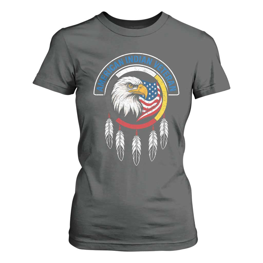 American Indian Veteran T Shirt For Women Native American Veteran Eagle Dreamcatcher TS11 Dark Heather Print Your Wear