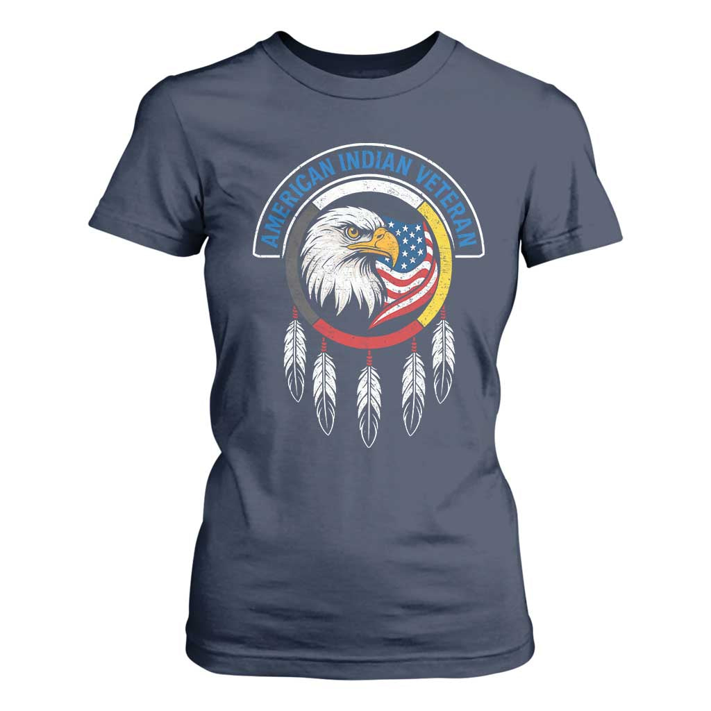American Indian Veteran T Shirt For Women Native American Veteran Eagle Dreamcatcher TS11 Navy Print Your Wear
