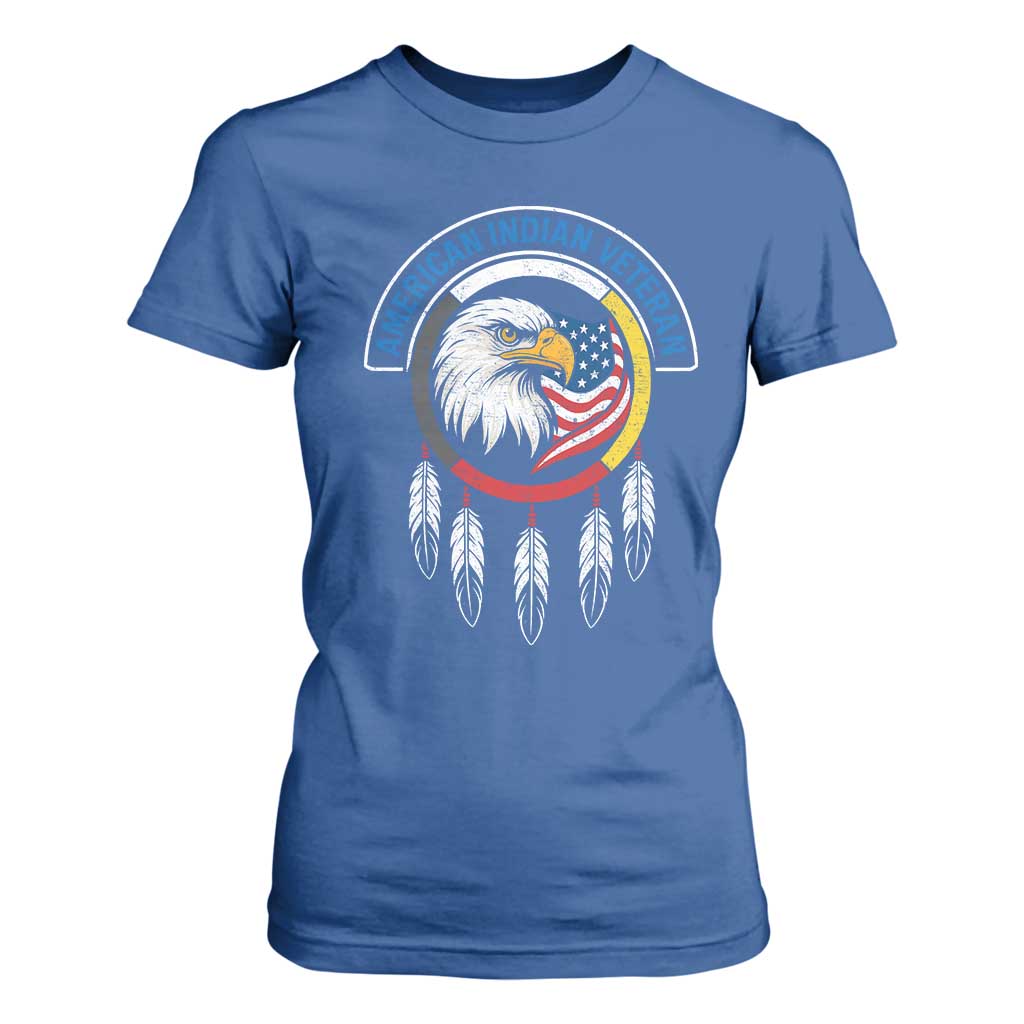 American Indian Veteran T Shirt For Women Native American Veteran Eagle Dreamcatcher TS11 Royal Blue Print Your Wear