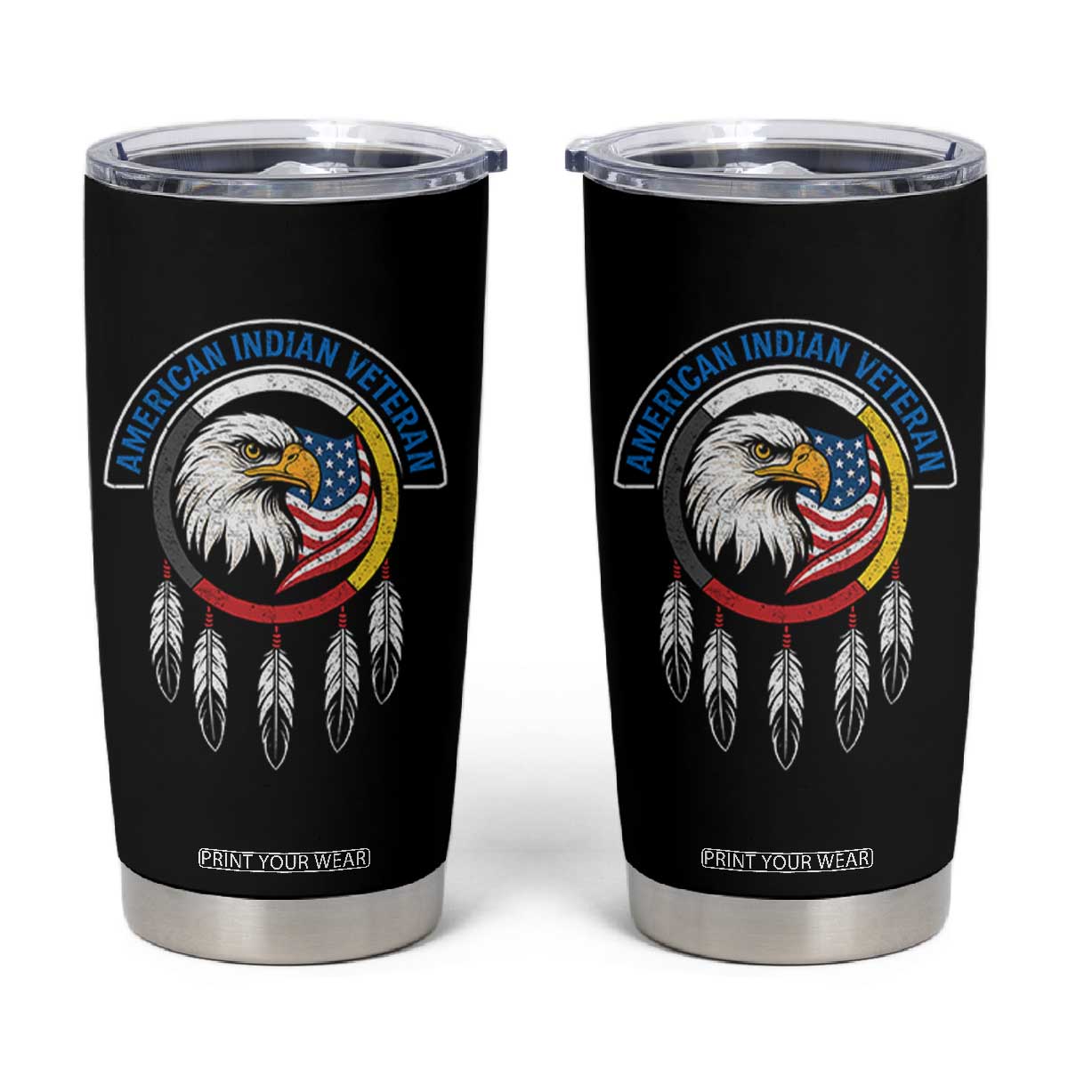 American Indian Veteran Tumbler Cup Native American Veteran Eagle Dreamcatcher TS11 Black Print Your Wear