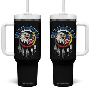 American Indian Veteran Tumbler With Handle Native American Veteran Eagle Dreamcatcher TS11 One Size: 40 oz Black Print Your Wear