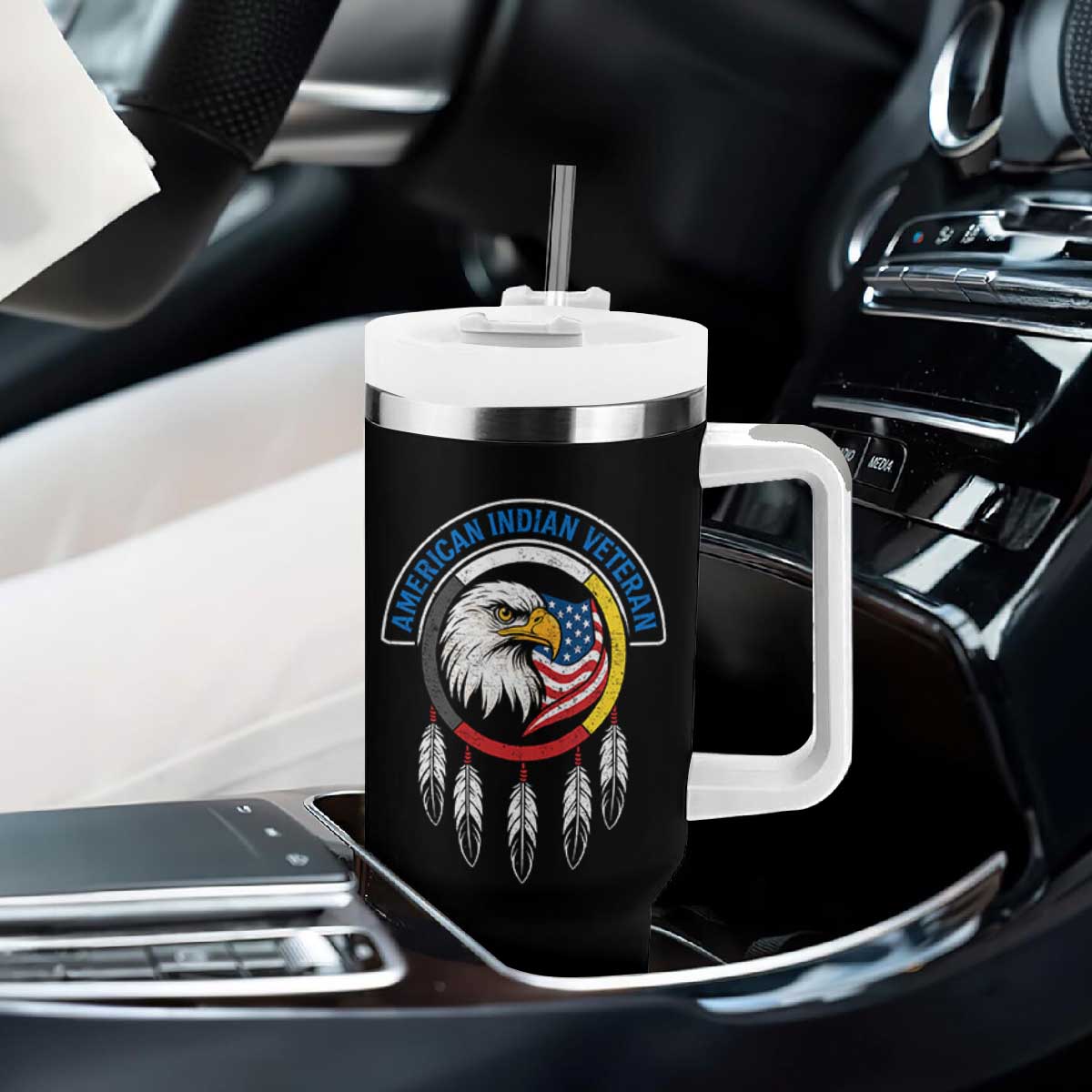 American Indian Veteran Tumbler With Handle Native American Veteran Eagle Dreamcatcher TS11 Print Your Wear
