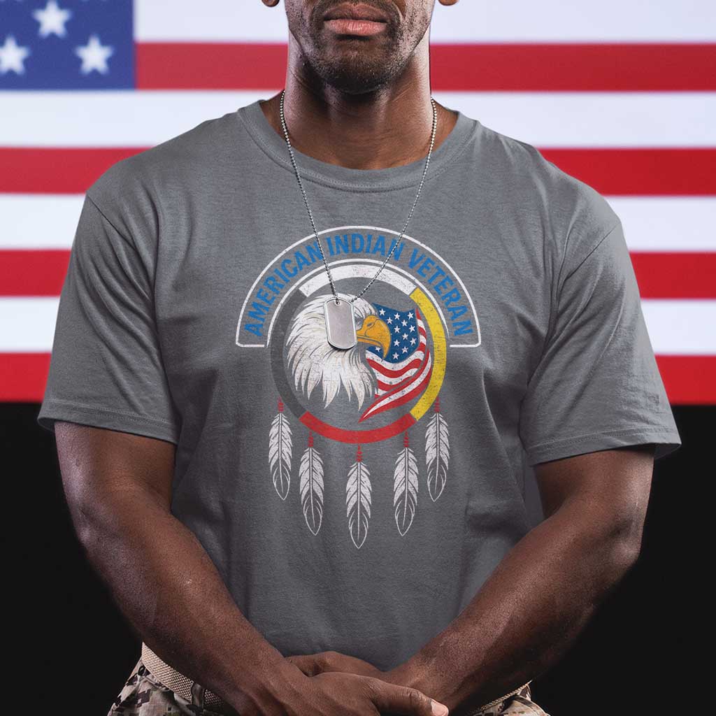 American Indian Veteran T Shirt Native American Veteran Eagle Dreamcatcher TS11 Charcoal Print Your Wear