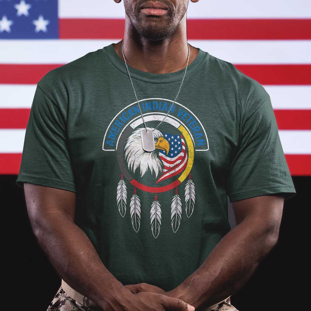 American Indian Veteran T Shirt Native American Veteran Eagle Dreamcatcher TS11 Dark Forest Green Print Your Wear