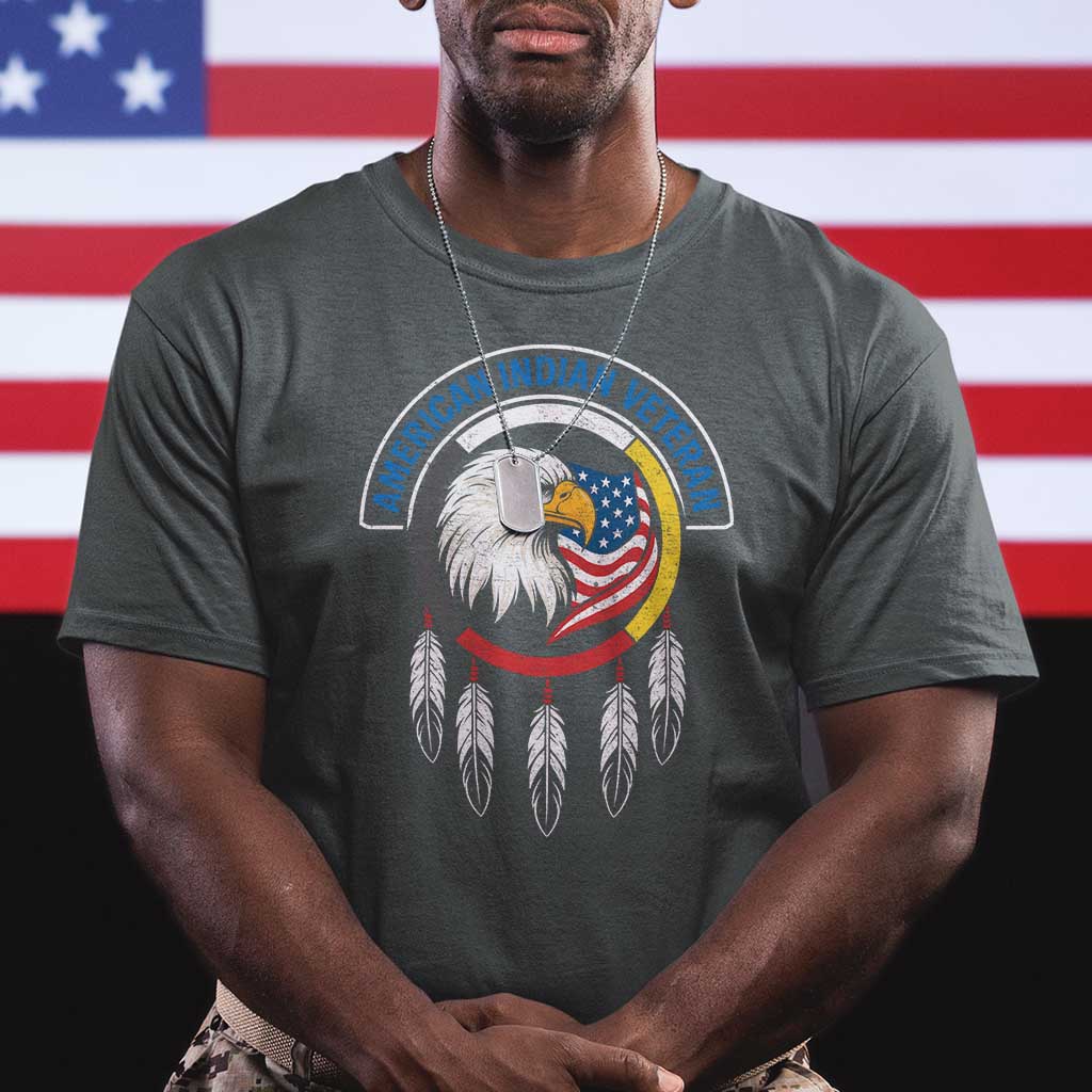 American Indian Veteran T Shirt Native American Veteran Eagle Dreamcatcher TS11 Dark Heather Print Your Wear