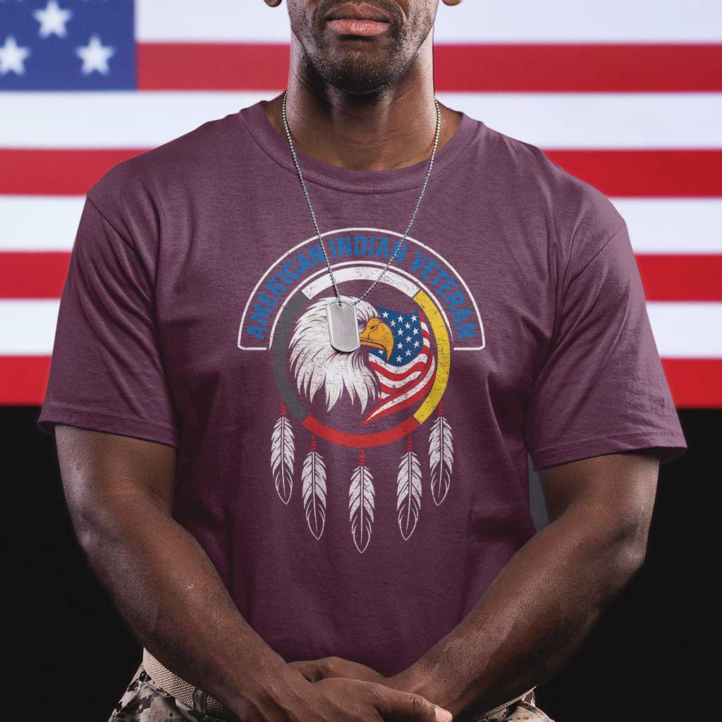 American Indian Veteran T Shirt Native American Veteran Eagle Dreamcatcher TS11 Maroon Print Your Wear