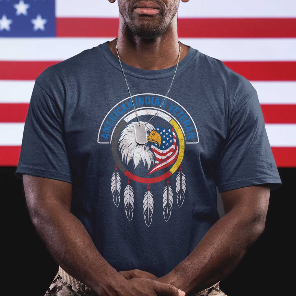 American Indian Veteran T Shirt Native American Veteran Eagle Dreamcatcher TS11 Navy Print Your Wear