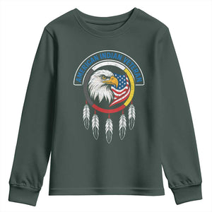 American Indian Veteran Youth Sweatshirt Native American Veteran Eagle Dreamcatcher TS11 Dark Forest Green Print Your Wear