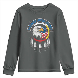 American Indian Veteran Youth Sweatshirt Native American Veteran Eagle Dreamcatcher TS11 Dark Heather Print Your Wear
