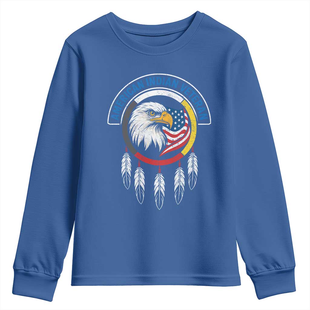 American Indian Veteran Youth Sweatshirt Native American Veteran Eagle Dreamcatcher TS11 Royal Blue Print Your Wear