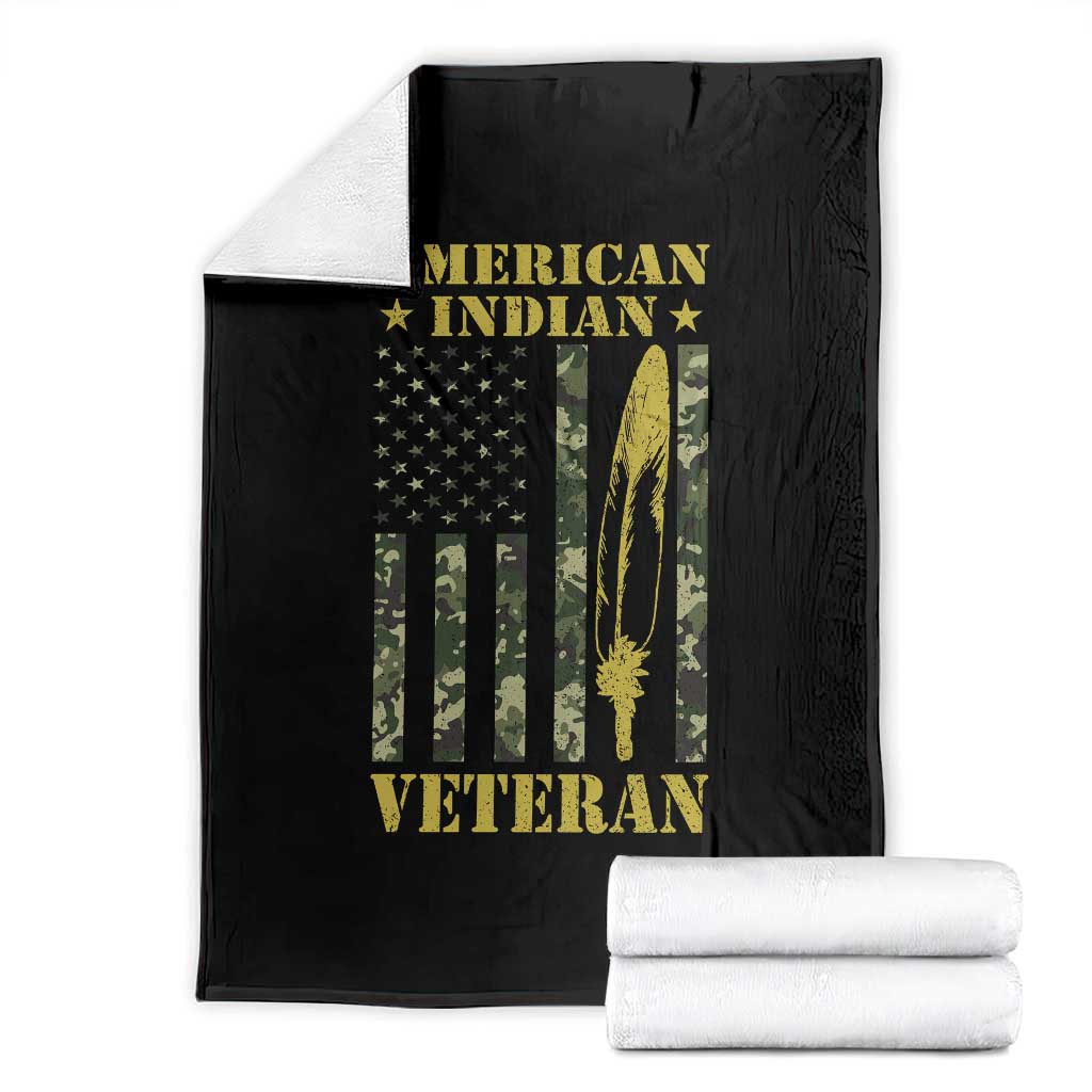 American Indian Veteran Throw Blanket Native American Veteran Feathers Camo Flag TS11 Black Print Your Wear