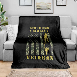 American Indian Veteran Throw Blanket Native American Veteran Feathers Camo Flag TS11 Print Your Wear