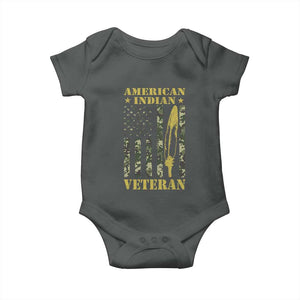 American Indian Veteran Baby Onesie Native American Veteran Feathers Camo Flag TS11 Dark Heather Print Your Wear