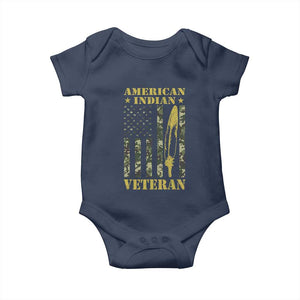 American Indian Veteran Baby Onesie Native American Veteran Feathers Camo Flag TS11 Navy Print Your Wear