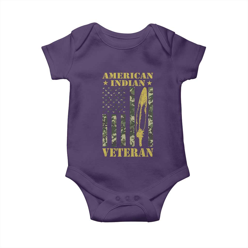 American Indian Veteran Baby Onesie Native American Veteran Feathers Camo Flag TS11 Purple Print Your Wear