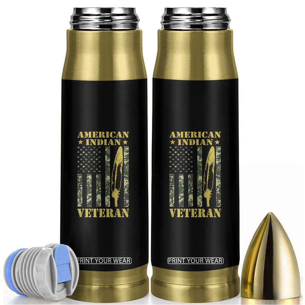 American Indian Veteran Bullet Tumbler Native American Veteran Feathers Camo Flag TS11 Black Print Your Wear