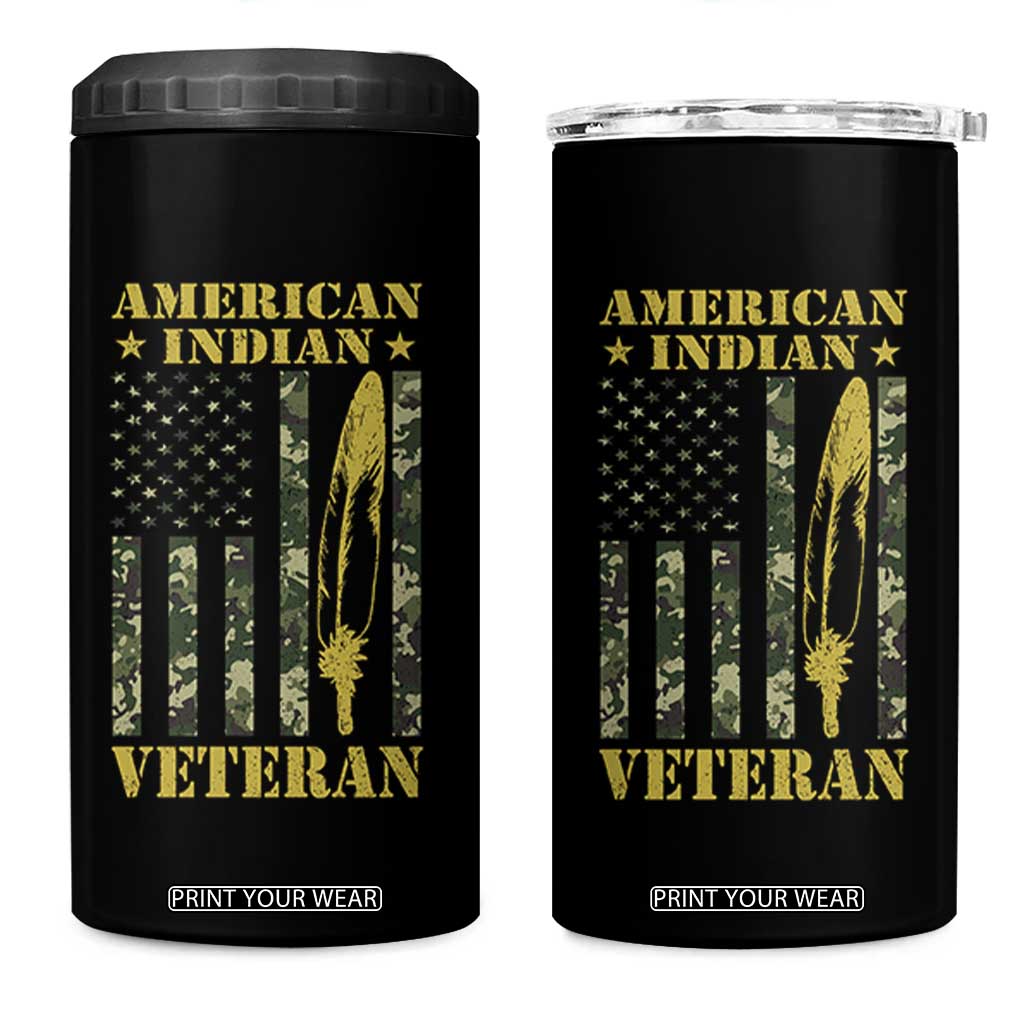 American Indian Veteran 4 in 1 Can Cooler Tumbler Native American Veteran Feathers Camo Flag TS11 One Size: 16 oz Black Print Your Wear