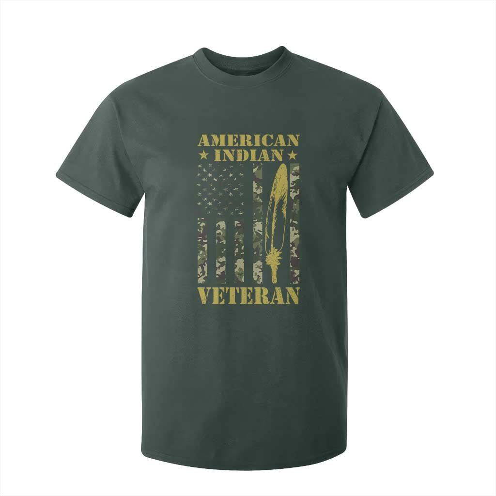 American Indian Veteran T Shirt For Kid Native American Veteran Feathers Camo Flag TS11 Dark Forest Green Print Your Wear