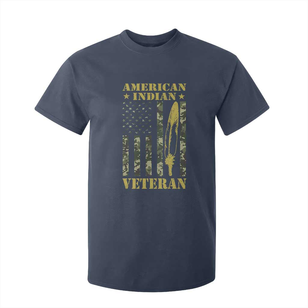 American Indian Veteran T Shirt For Kid Native American Veteran Feathers Camo Flag TS11 Navy Print Your Wear