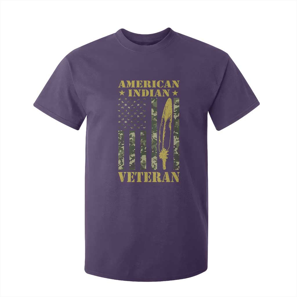 American Indian Veteran T Shirt For Kid Native American Veteran Feathers Camo Flag TS11 Purple Print Your Wear