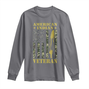 American Indian Veteran Long Sleeve Shirt Native American Veteran Feathers Camo Flag TS11 Charcoal Print Your Wear