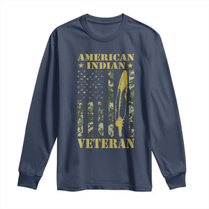 American Indian Veteran Long Sleeve Shirt Native American Veteran Feathers Camo Flag TS11 Navy Print Your Wear