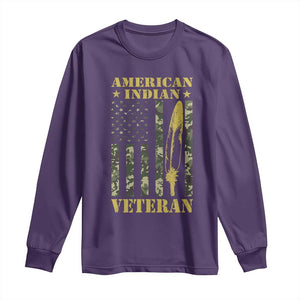 American Indian Veteran Long Sleeve Shirt Native American Veteran Feathers Camo Flag TS11 Purple Print Your Wear