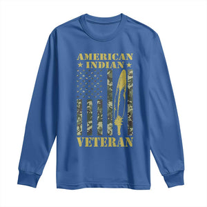 American Indian Veteran Long Sleeve Shirt Native American Veteran Feathers Camo Flag TS11 Royal Blue Print Your Wear