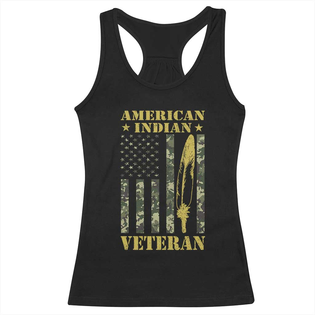 American Indian Veteran Racerback Tank Top Native American Veteran Feathers Camo Flag TS11 Black Print Your Wear