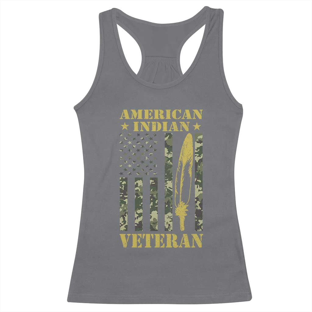 American Indian Veteran Racerback Tank Top Native American Veteran Feathers Camo Flag TS11 Charcoal Print Your Wear