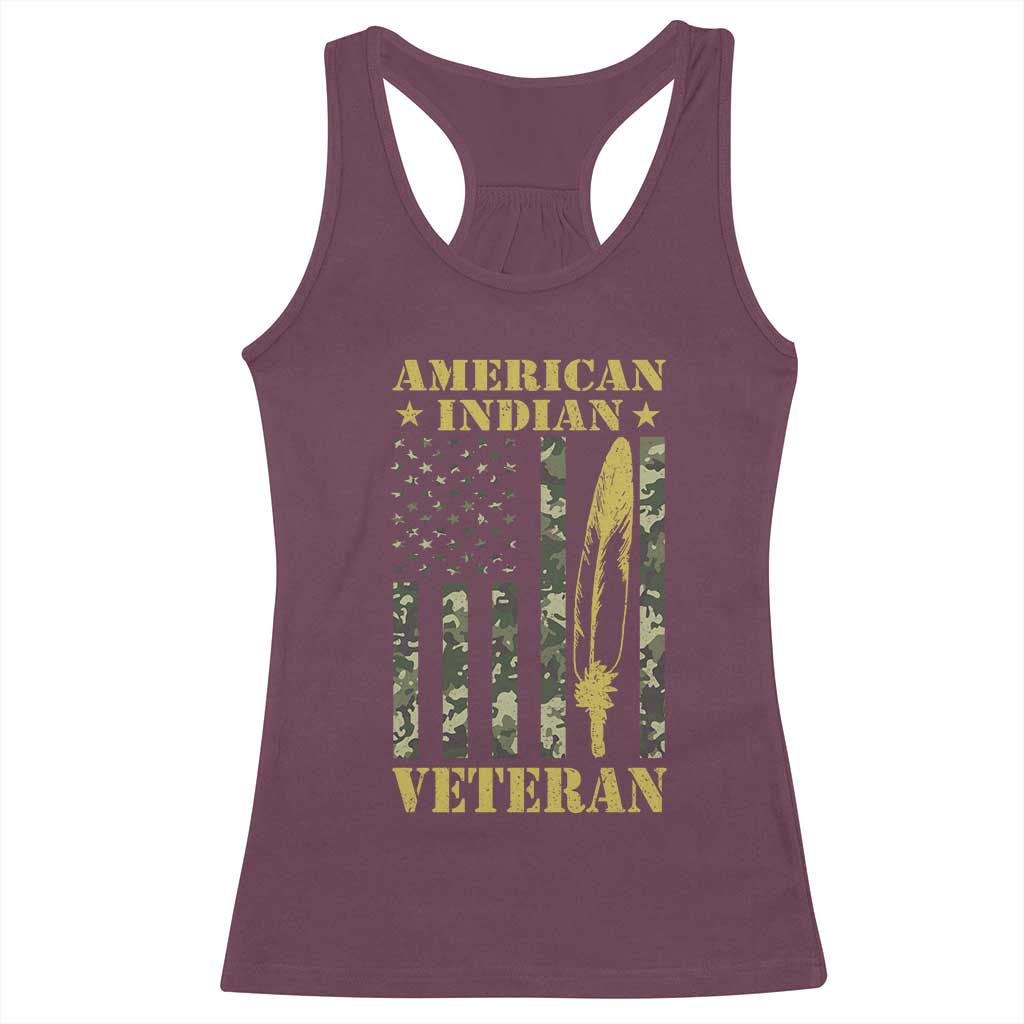 American Indian Veteran Racerback Tank Top Native American Veteran Feathers Camo Flag TS11 Maroon Print Your Wear