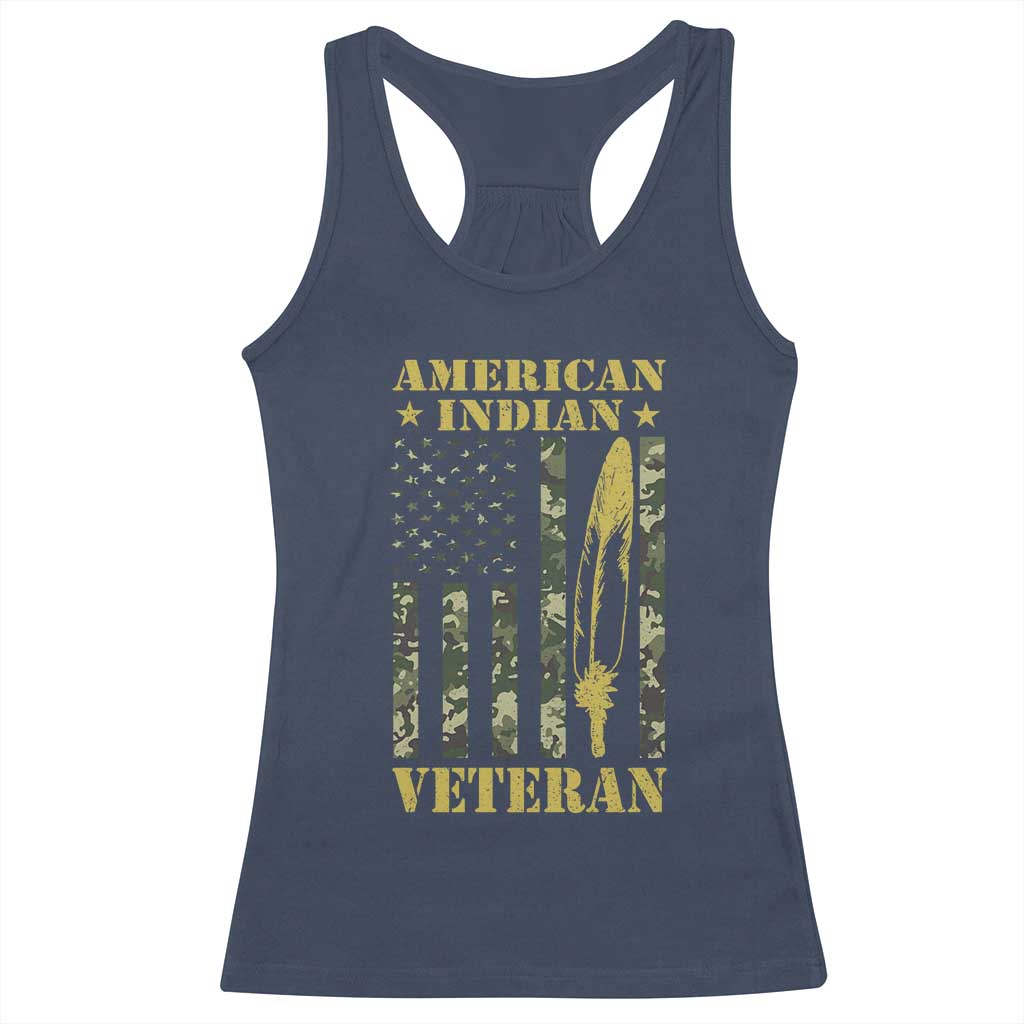 American Indian Veteran Racerback Tank Top Native American Veteran Feathers Camo Flag TS11 Navy Print Your Wear