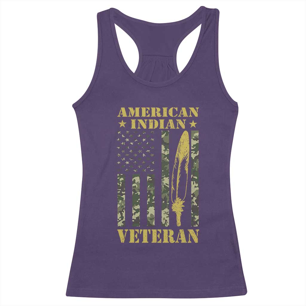 American Indian Veteran Racerback Tank Top Native American Veteran Feathers Camo Flag TS11 Purple Print Your Wear