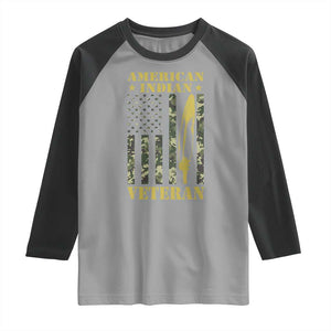 American Indian Veteran Raglan Shirt Native American Veteran Feathers Camo Flag TS11 Sport Gray Black Print Your Wear