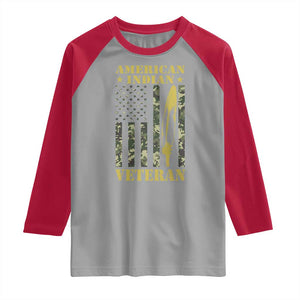 American Indian Veteran Raglan Shirt Native American Veteran Feathers Camo Flag TS11 Sport Gray Red Print Your Wear