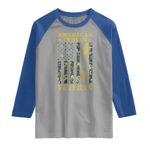 American Indian Veteran Raglan Shirt Native American Veteran Feathers Camo Flag TS11 Sport Gray Royal Print Your Wear